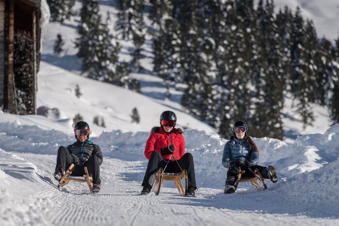Toboggan on a snowy track