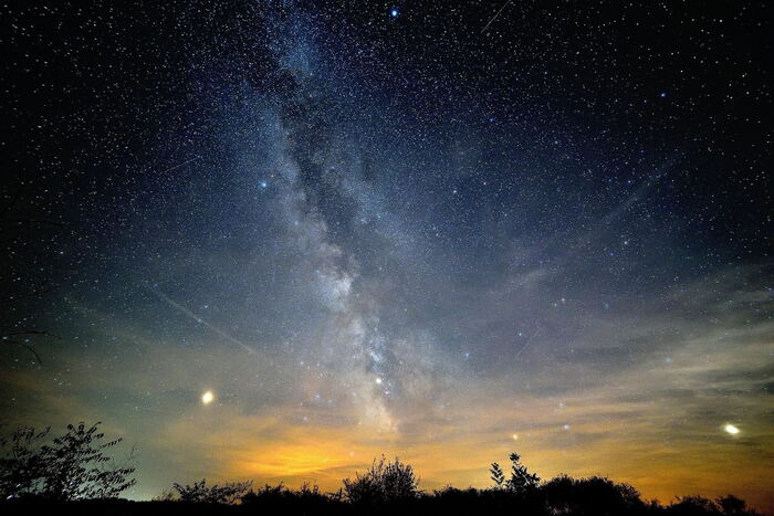 Watching a clearly visible starry sky.