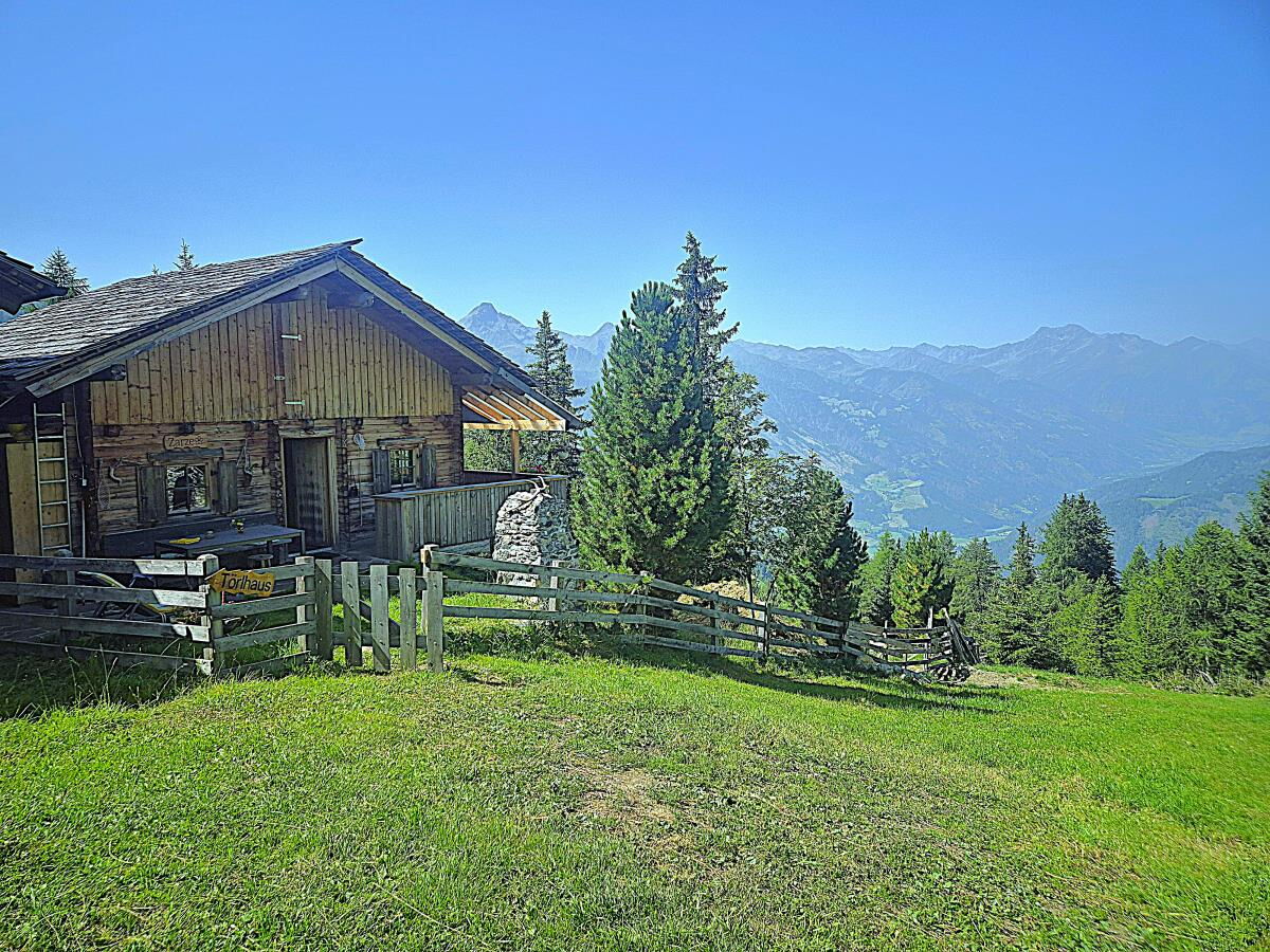 Zarze Almhütte als Blockbau mit Zaun und Almwiese, Almhütte für 4 Personen mit Hund in Matrei in Osttirol