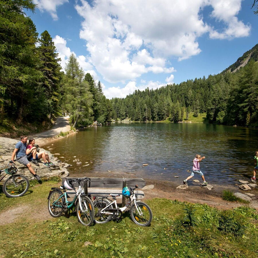 Radfahren bis zum Grüner See und eine Pause am See einlegen.