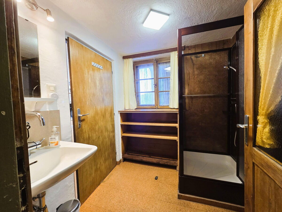 Bathroom with shower and washbasin in the Breitbergalm, mountain cabin for 10 people on the Fügenberg in the Zillertal
