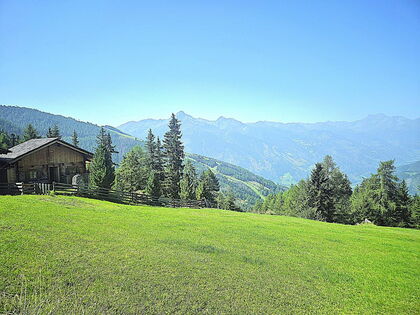 Zarze Almhütte auf der Almwiese mit Bergpanorama im Sommer, Almhütte in Alleinlage im Nationalpark Hohe Tauern