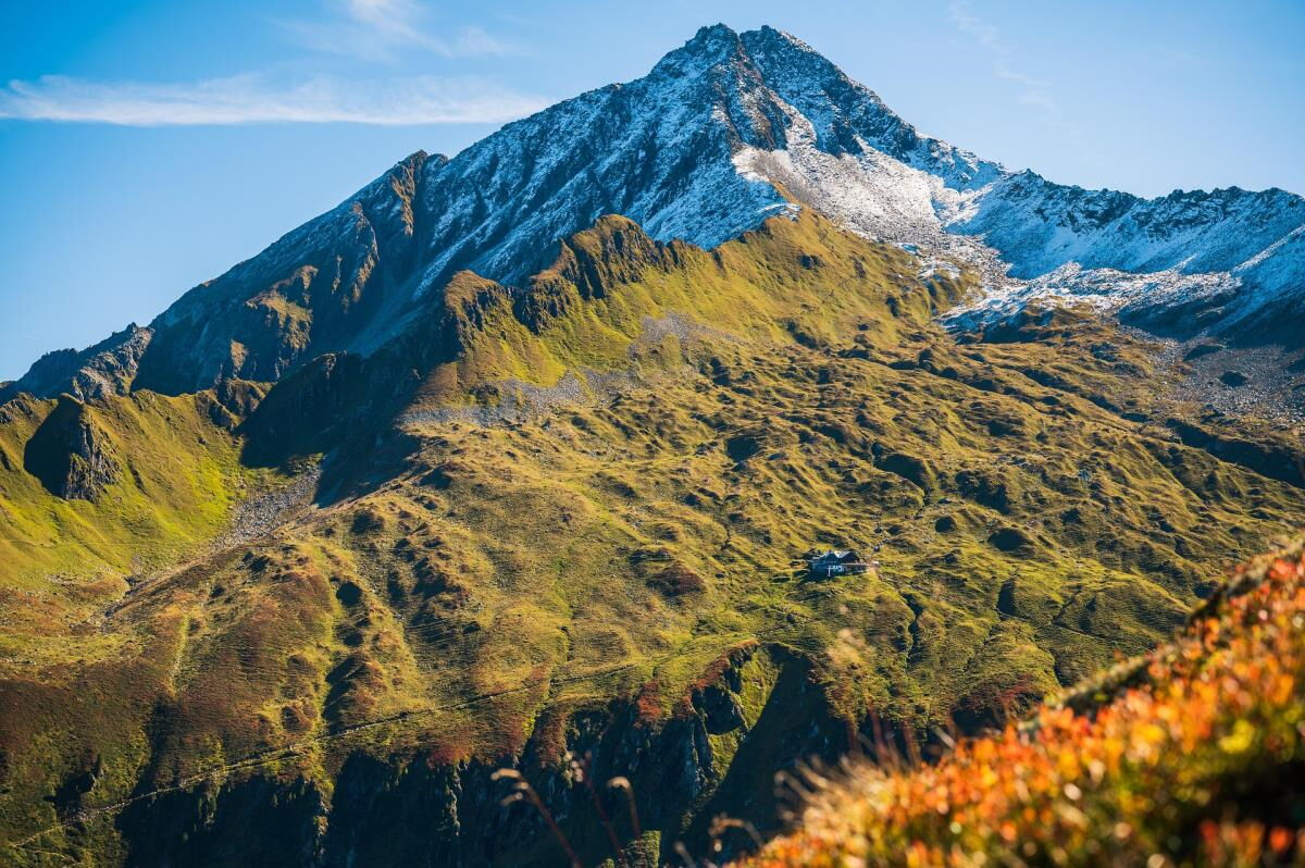 Mountain peak in autumn light near the Breitbergalm, hiking on the Fügenberg in the Zillertal, Tyrol
