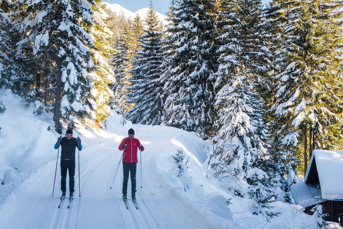 Cross country ski track through snow