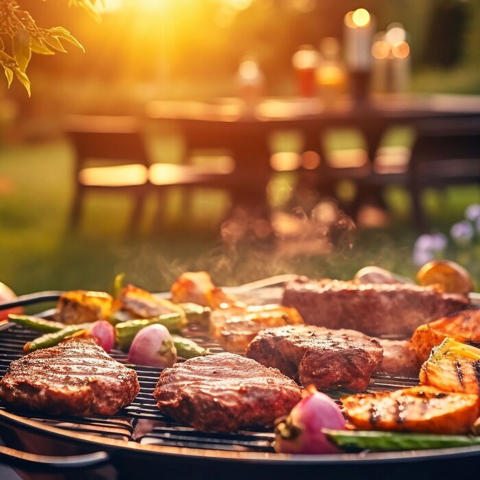Beim Grillen am Abend wird gemütlich zusammen gesessen, der aromatisch feine Duft zieht vom Griller herbei.