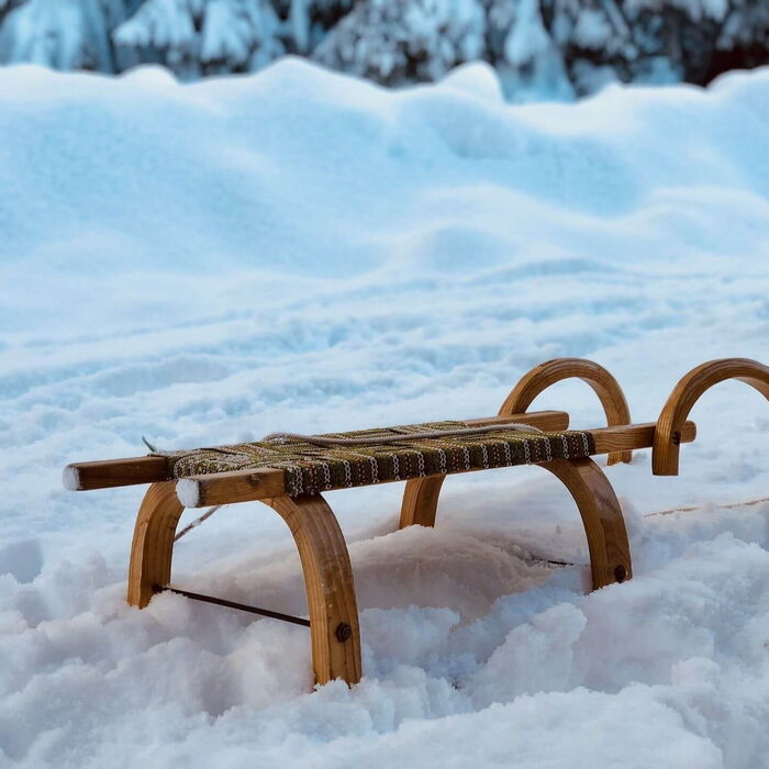 Schlittenfahren bei besten Neuschneebedingungen.